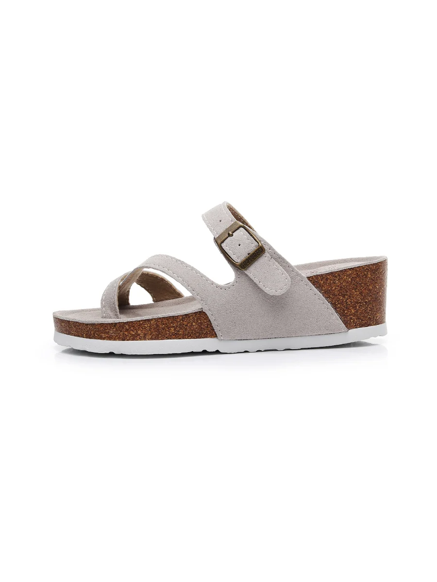 Maibulun | Beige Criss Cross Toe Suede Upper Wedge Sandal - Image 5