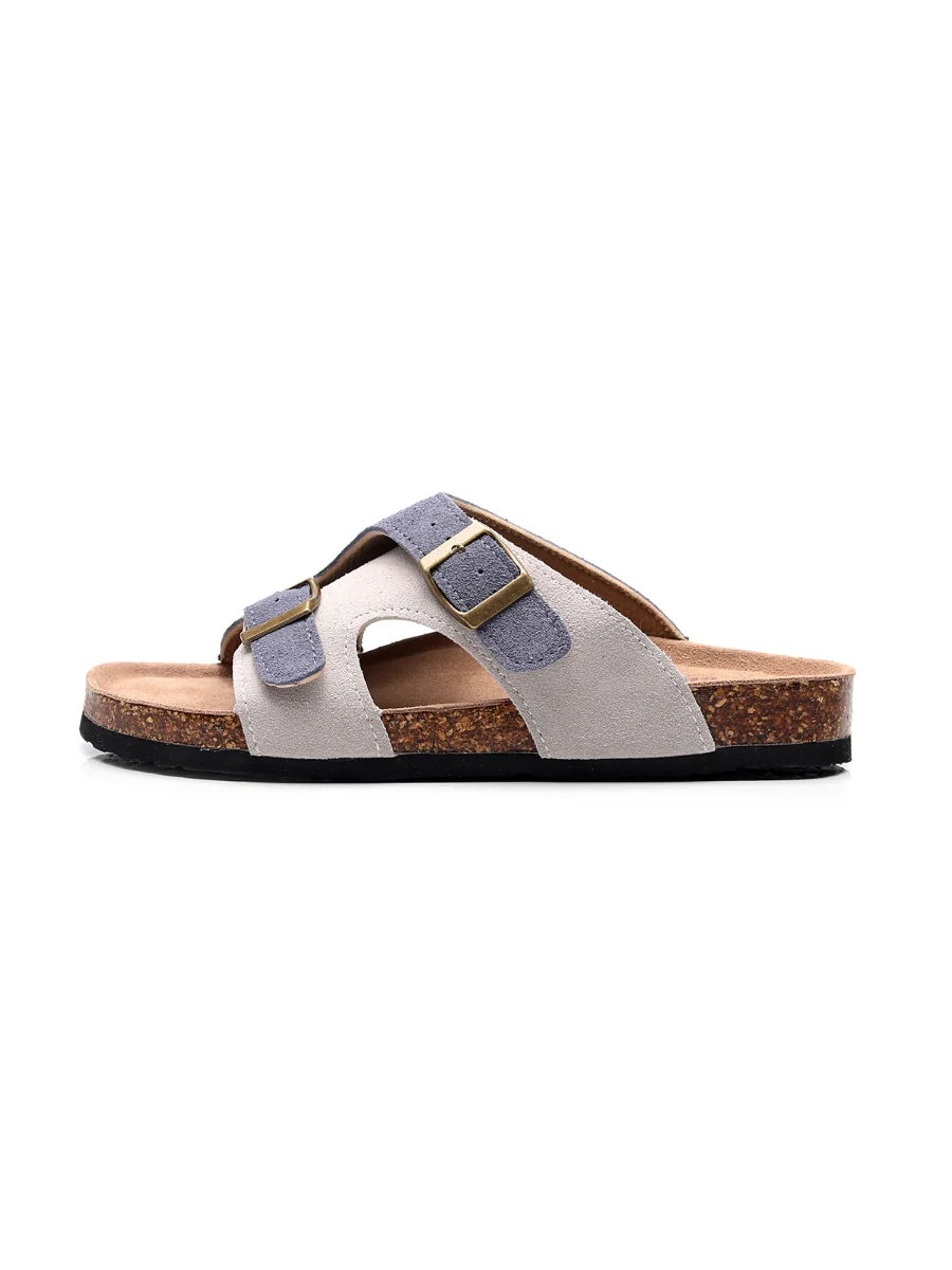 Maibulun | Beige Grey Criss Cross Wrap Suede Sandals - Image 3