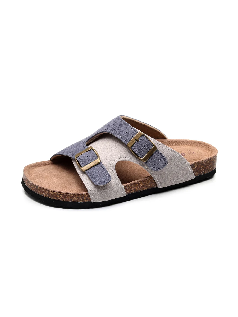 Maibulun | Beige Grey Criss Cross Wrap Suede Sandals - Image 4