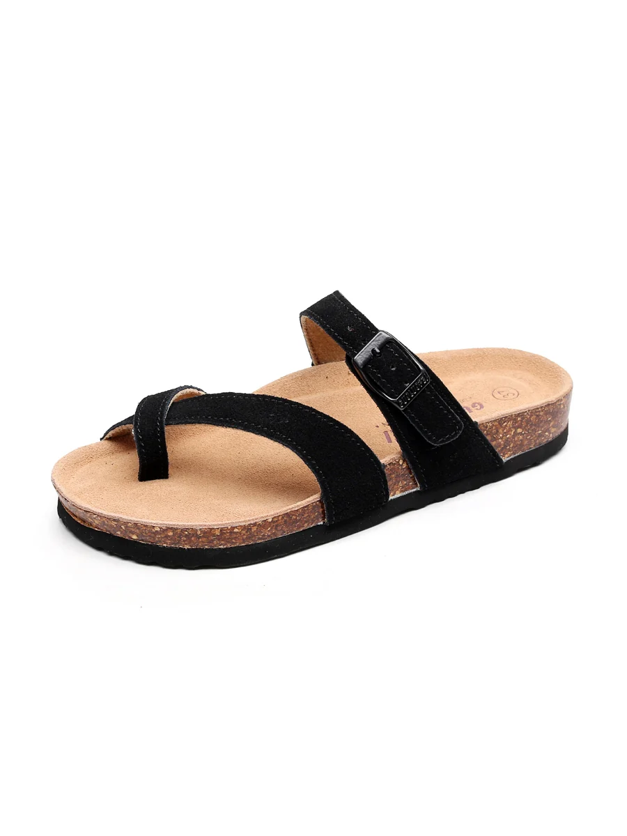 Maibulun | Black Buckle-Accent Suede Upper Sandal - Image 2