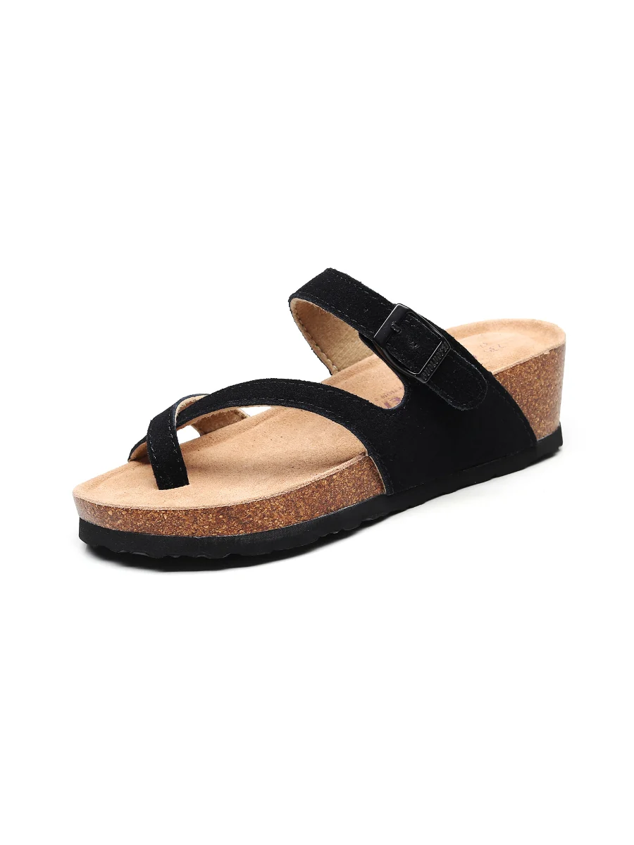 Maibulun | Black Criss Cross Toe Suede Upper Wedge Sandal - Image 3