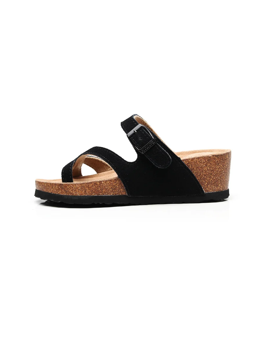Maibulun | Black Criss Cross Toe Suede Upper Wedge Sandal - Image 5