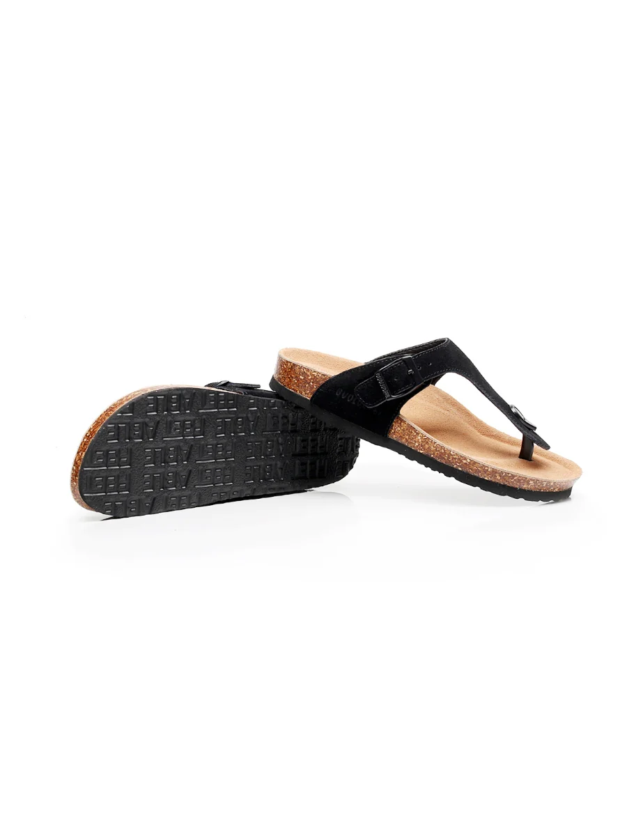 Maibulun | Black Suede T-Strap Leather Sandal - Image 3