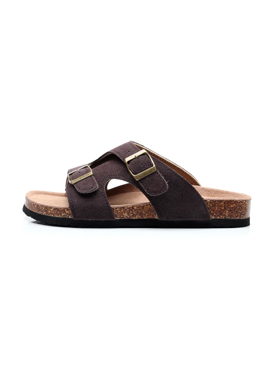 Maibulun | Brown Criss Cross Wrap Suede Sandals Slides - Image 3