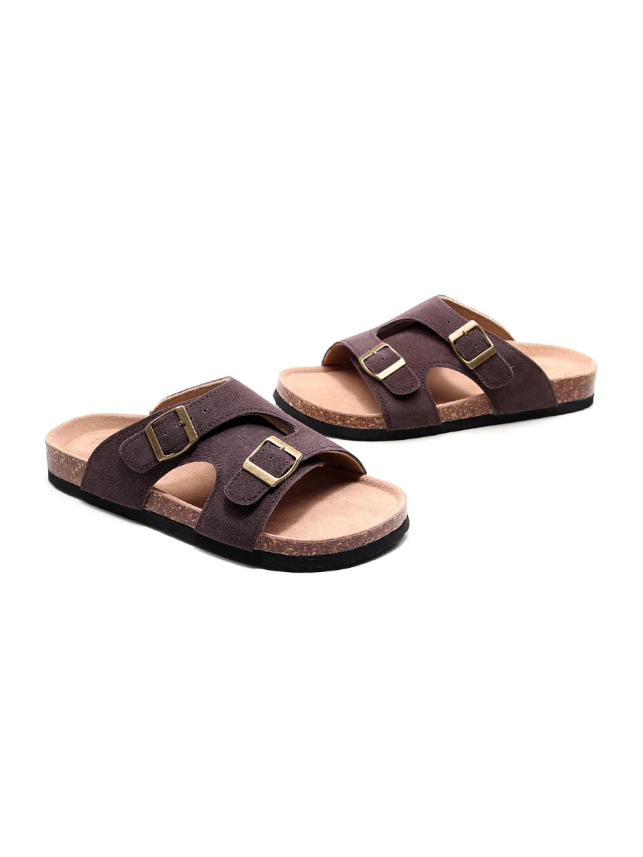 Maibulun | Brown Criss Cross Wrap Suede Sandals Slides - Image 4