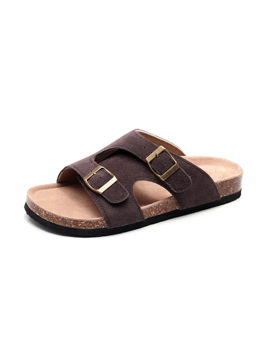 Maibulun | Brown Criss Cross Wrap Suede Sandals Slides - Image 5