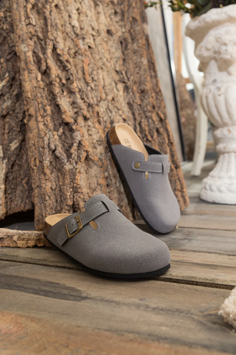 Maibulun | Buckle Suede Classic Clogs - Grey - Image 9