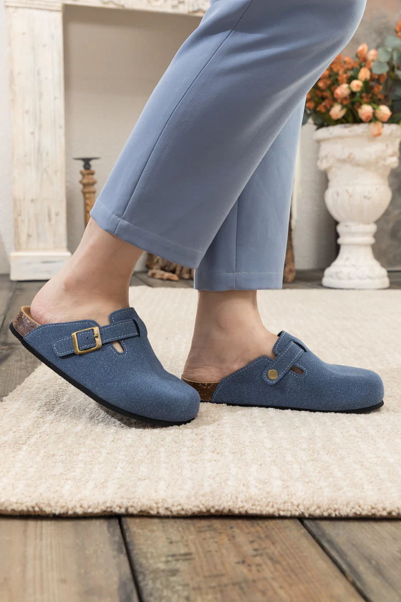 Maibulun | Buckle Suede Classic Clogs- Navy - Image 6