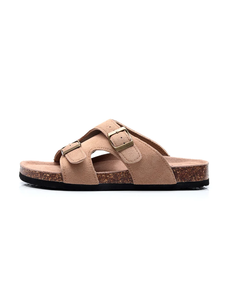 Maibulun | Camel Criss Cross Wrap Suede Sandals Slides - Image 3