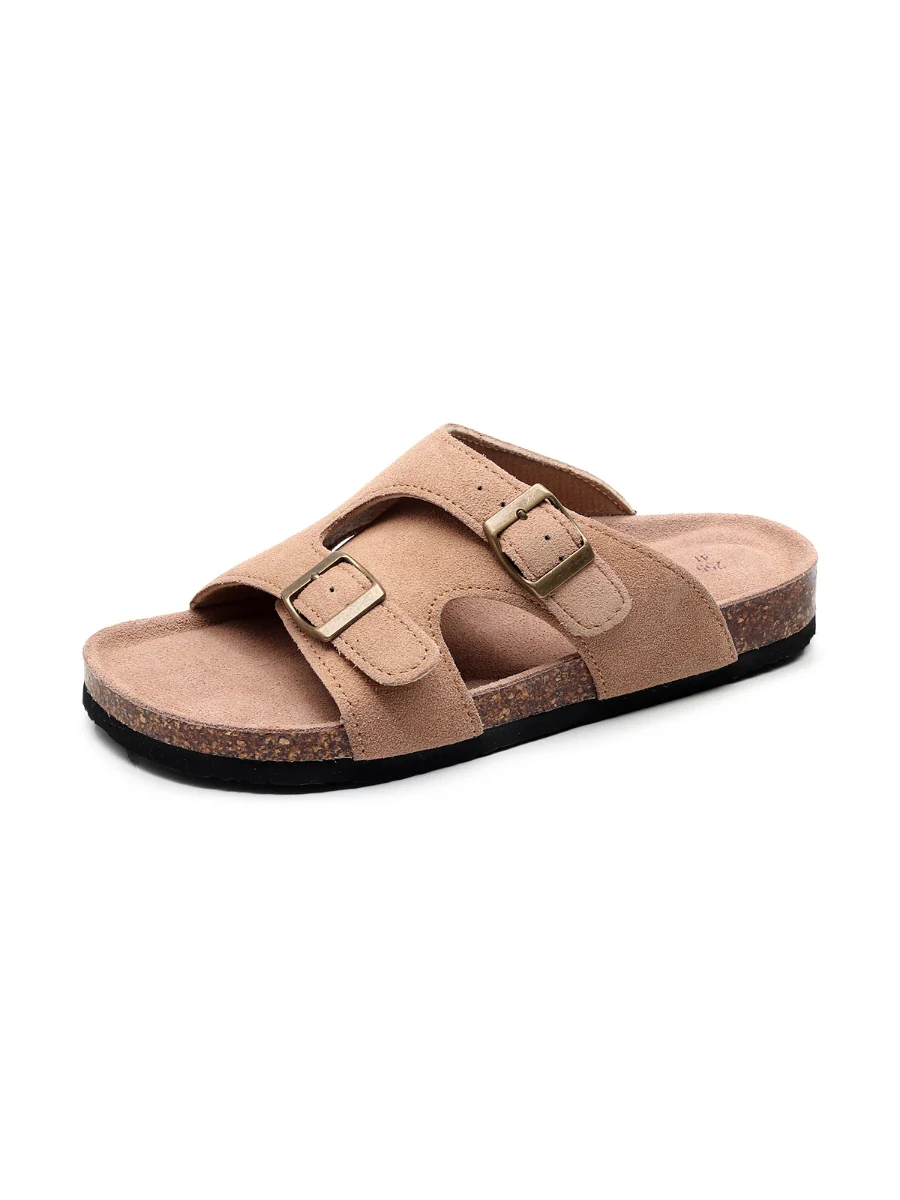 Maibulun | Camel Criss Cross Wrap Suede Sandals Slides - Image 4