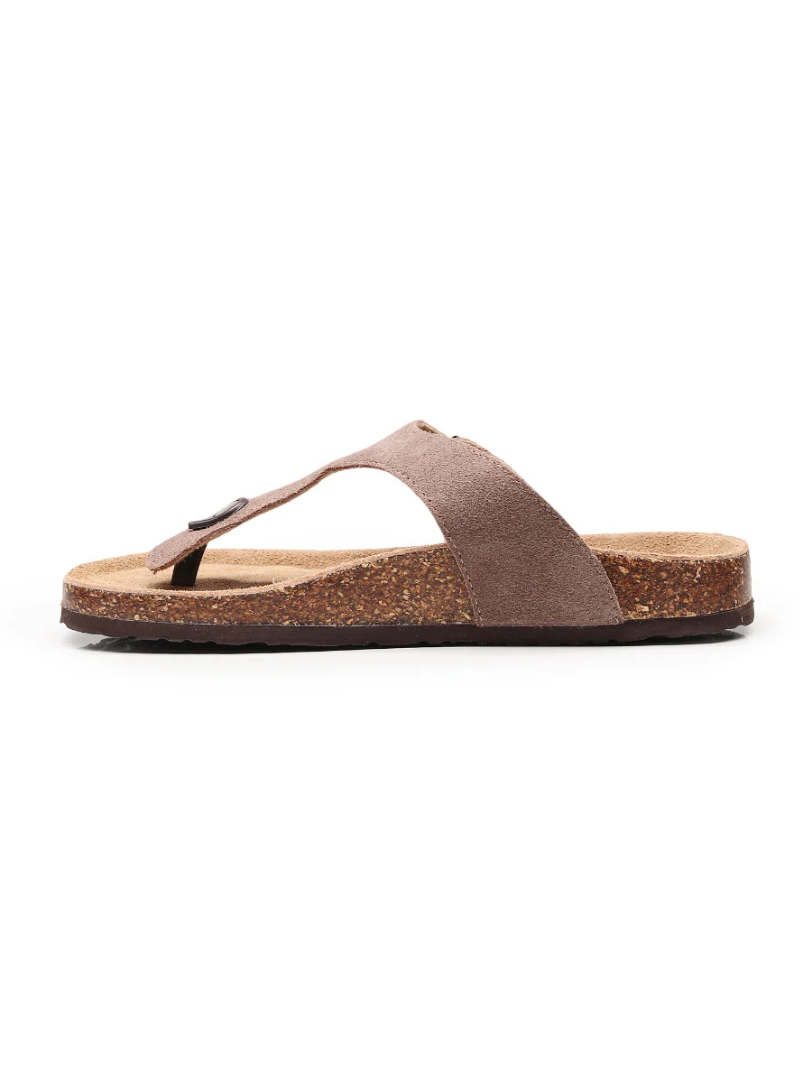 Maibulun | Camel Suede T-Strap Leather Sandals - Image 5