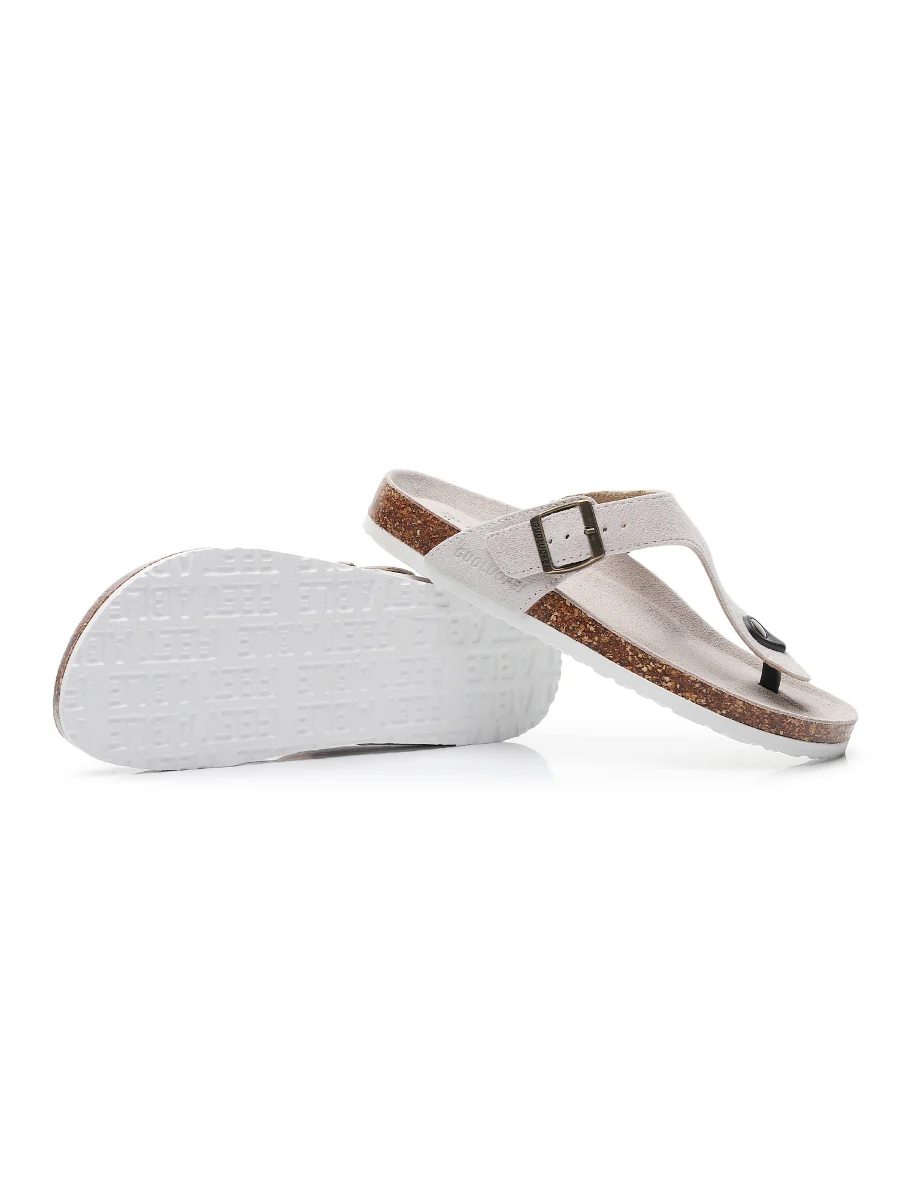 Maibulun | Cream Suede T-Strap Leather Sandal - Image 3