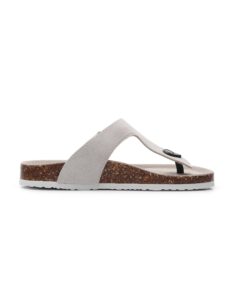 Maibulun | Cream Suede T-Strap Leather Sandal - Image 4