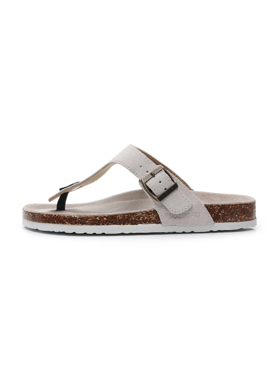 Maibulun | Cream Suede T-Strap Leather Sandal - Image 5