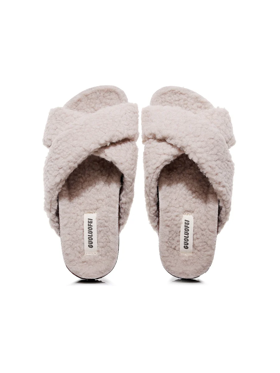 Maibulun | Criss-Cross Fleece Slipper - Beige - Image 2