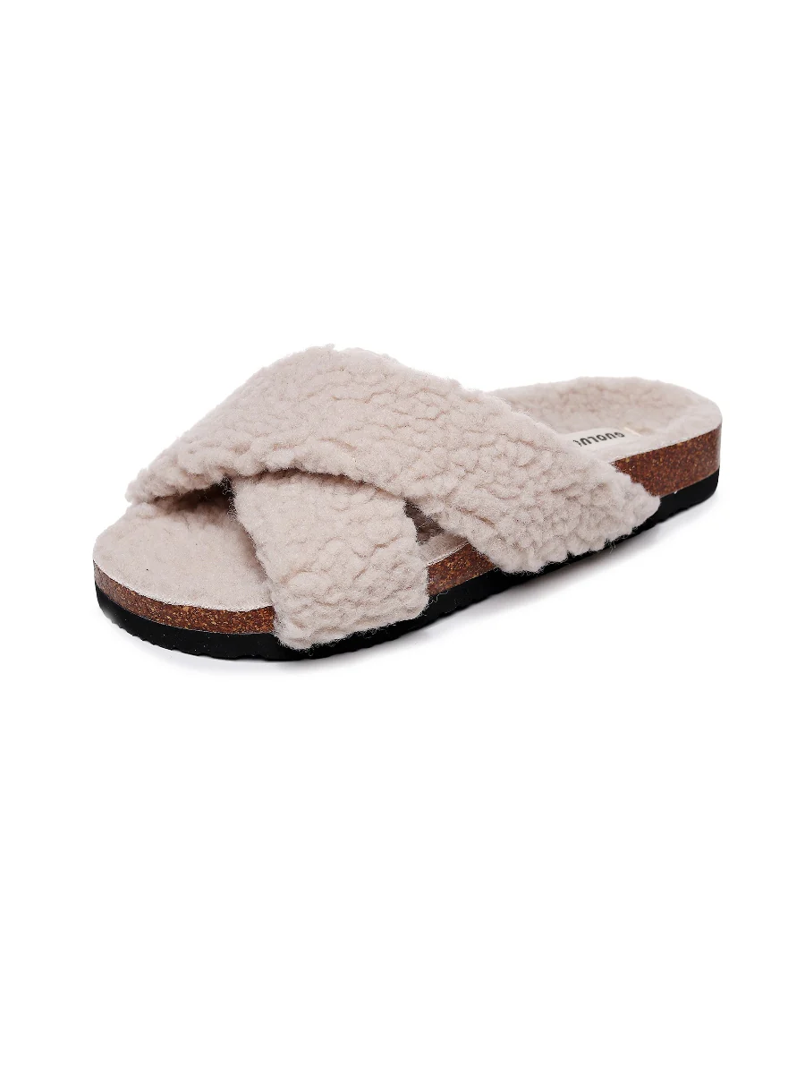 Maibulun | Criss-Cross Fleece Slipper - Beige - Image 3