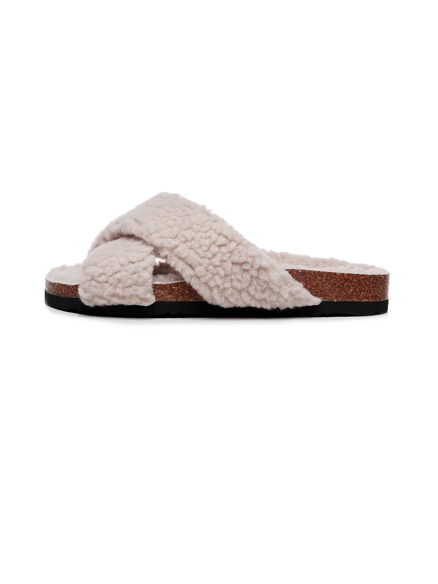 Maibulun | Criss-Cross Fleece Slipper - Beige - Image 4