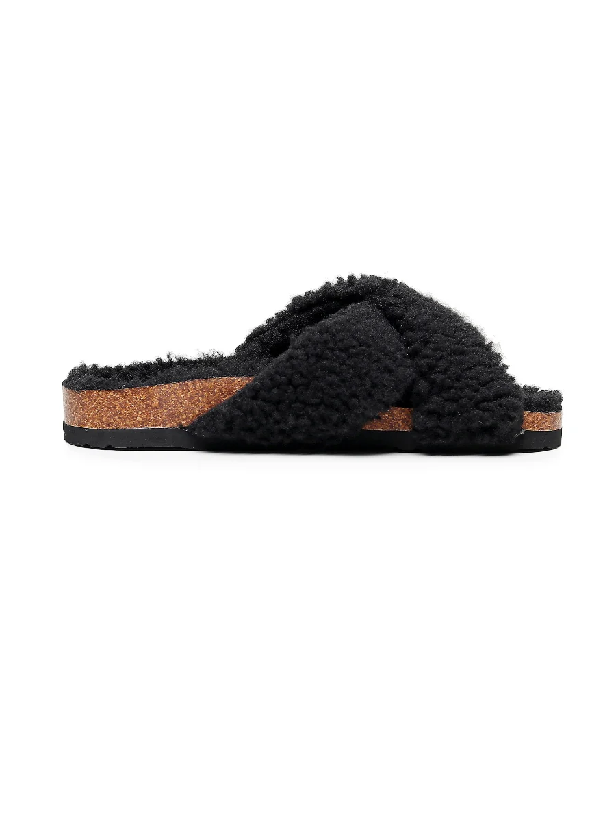 Maibulun | Criss-Cross Fleece Slipper - Black - Image 3