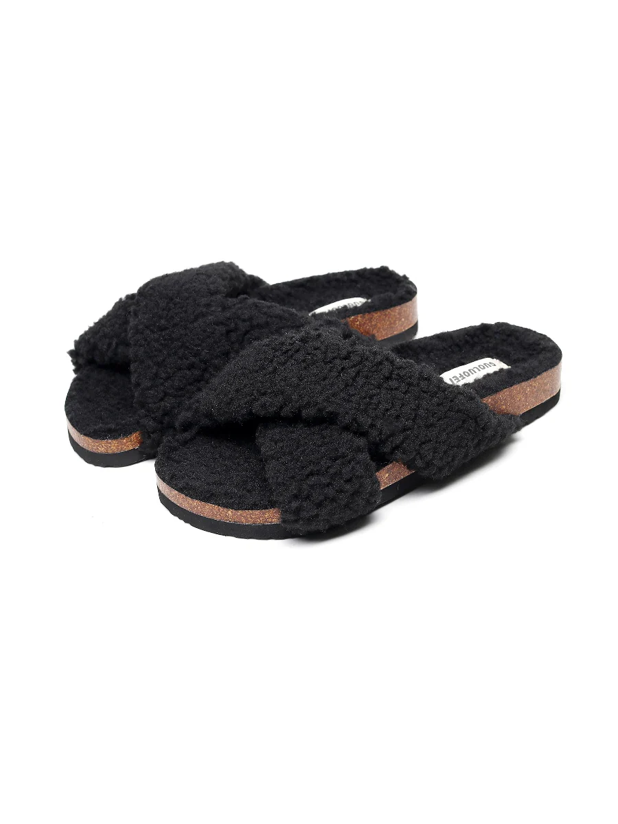 Maibulun | Criss-Cross Fleece Slipper - Black - Image 5