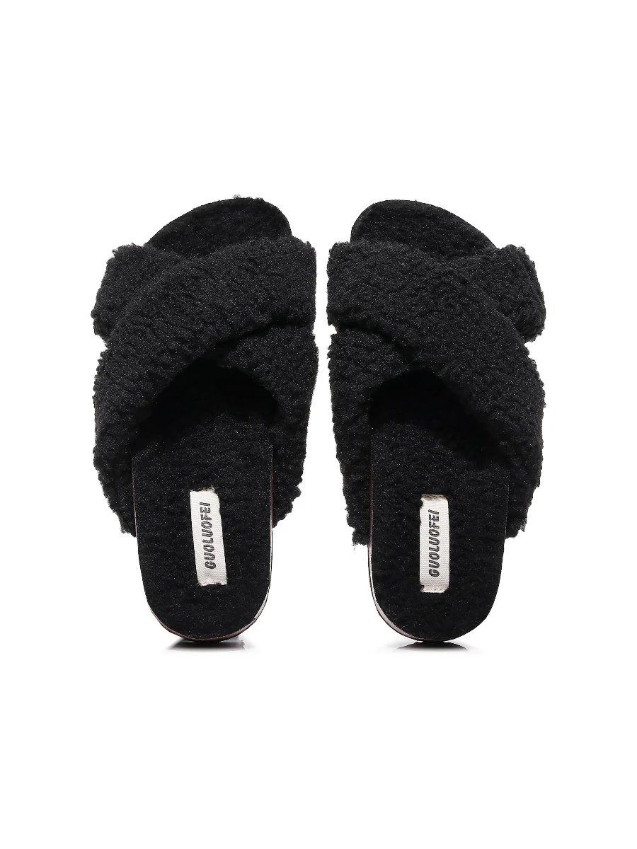 Maibulun | Criss-Cross Fleece Slipper - Black - Image 6