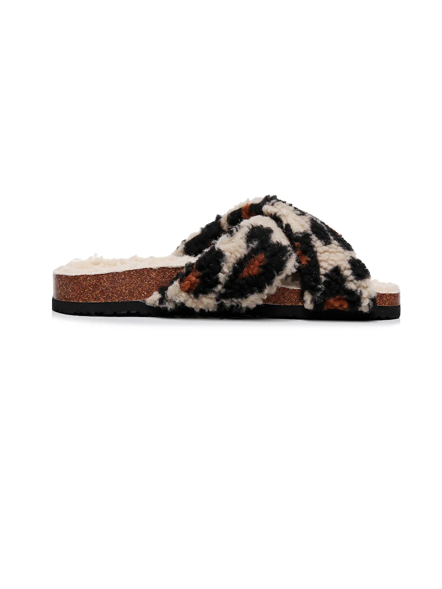 Maibulun | Leopard Criss-Cross Fleece Slipper - Brown - Image 3