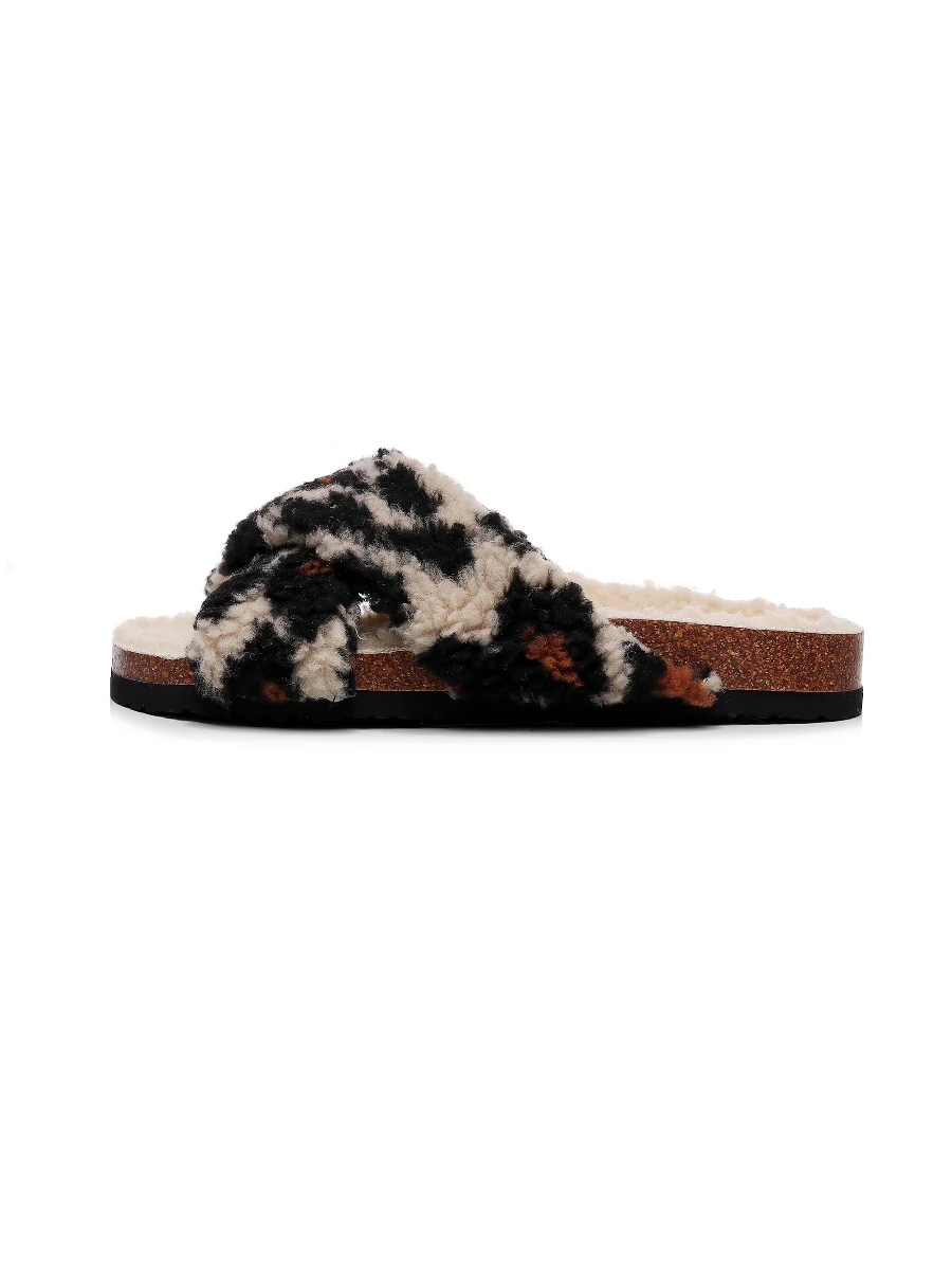 Maibulun | Leopard Criss-Cross Fleece Slipper - Brown - Image 5