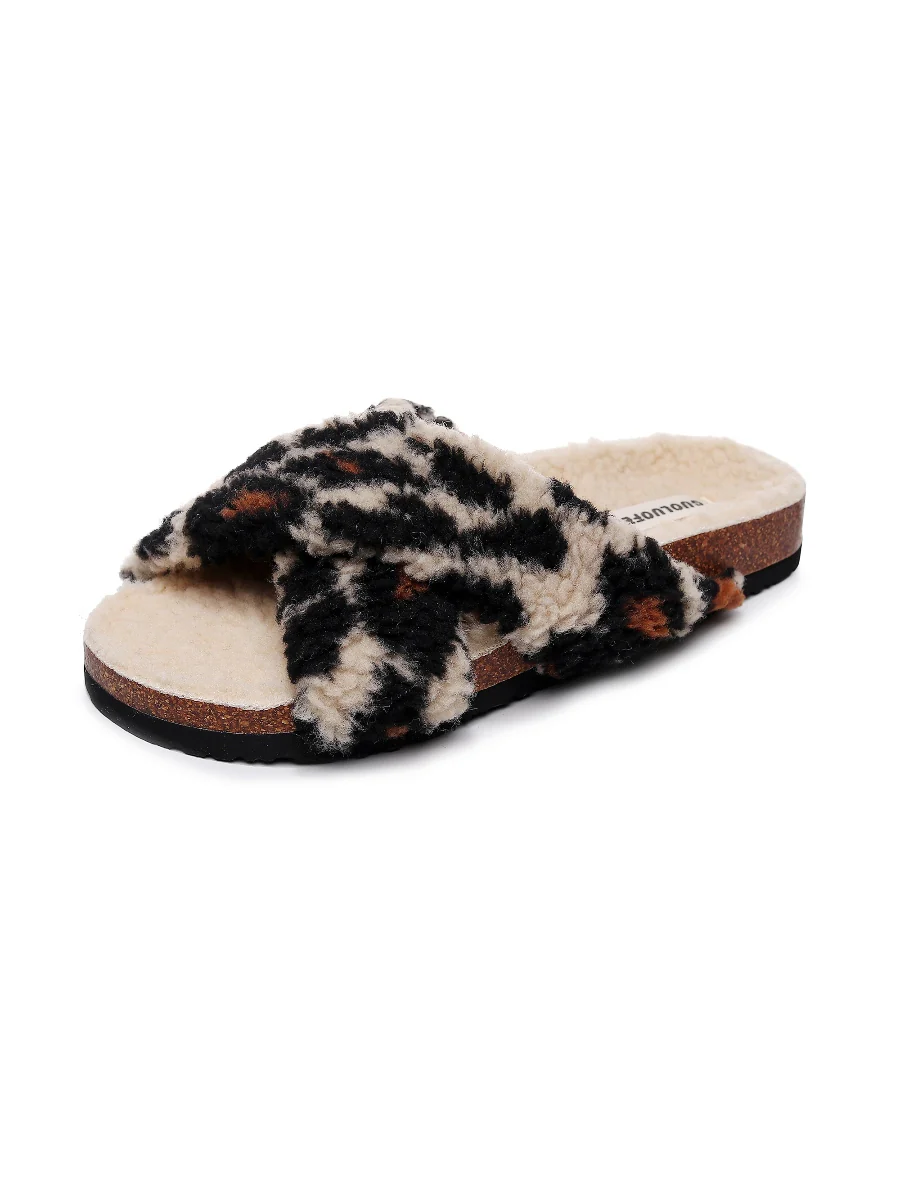 Maibulun | Leopard Criss-Cross Fleece Slipper - Brown - Image 6