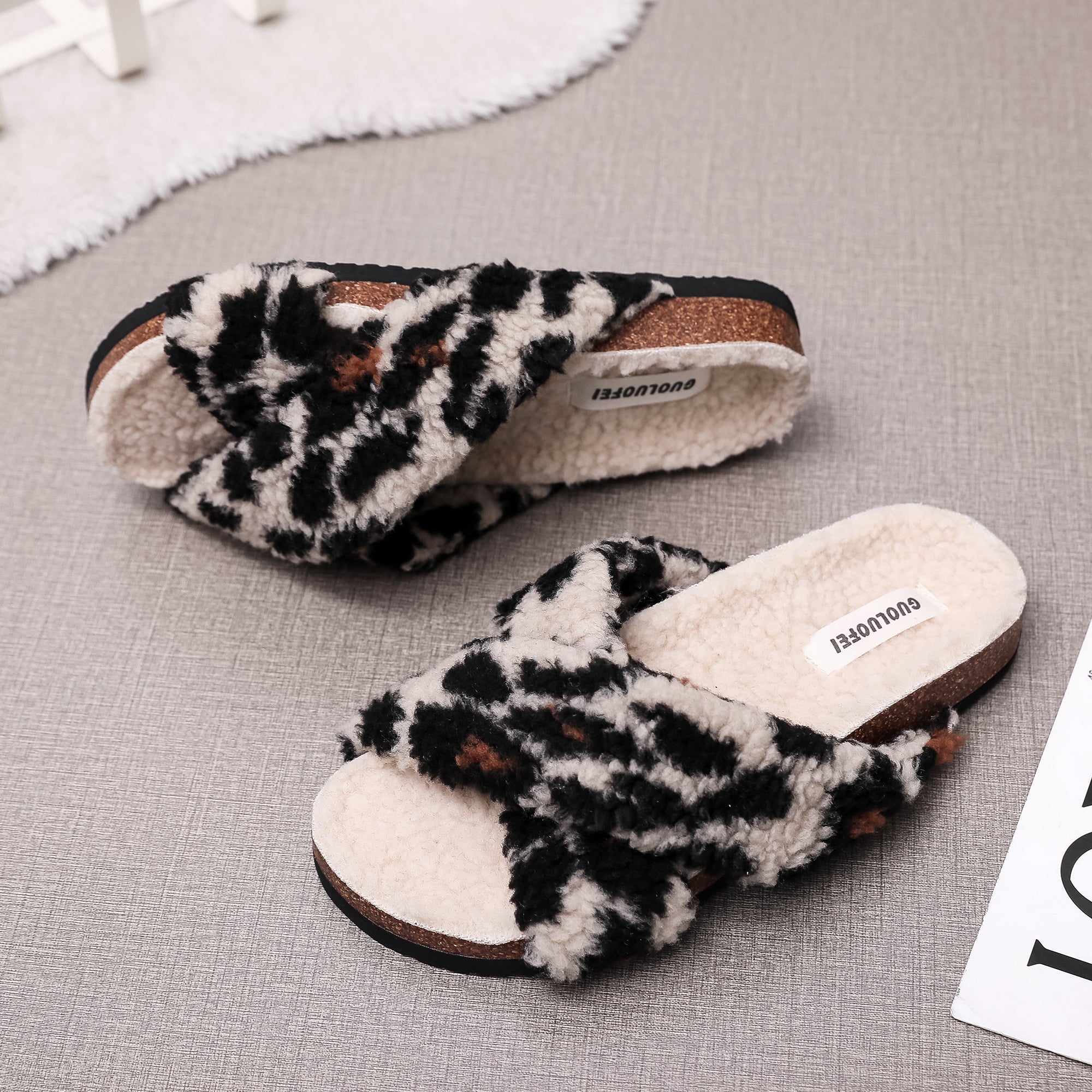 Maibulun | Leopard Criss-Cross Fleece Slipper - Brown - Image 8