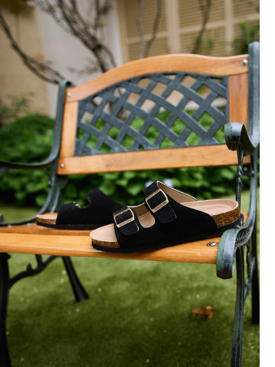 Maibulun | Double Strap Suede Footbed Sandal - Black - Image 10