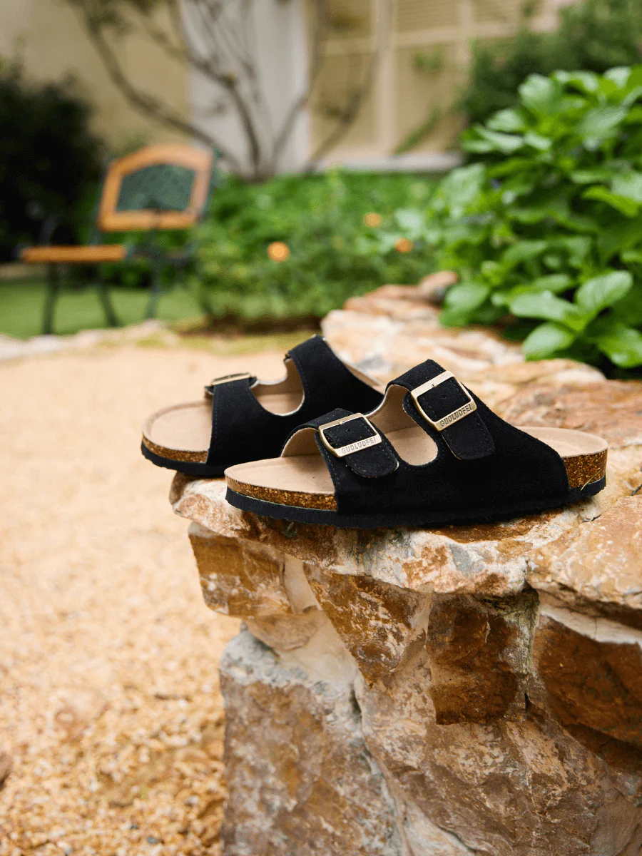 Maibulun | Double Strap Suede Footbed Sandal - Black - Image 8
