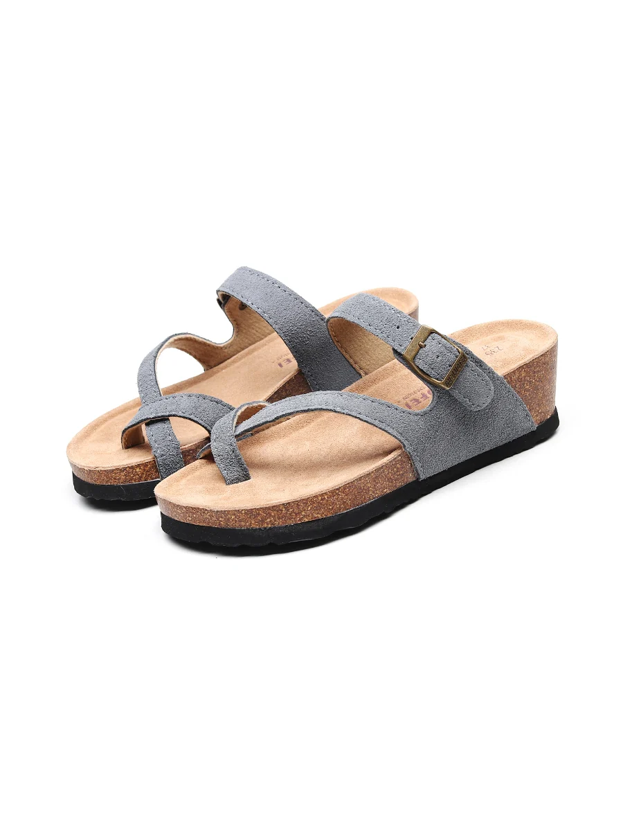 Maibulun | Grey Criss Cross Toe Suede Upper Wedge Sandal - Image 2