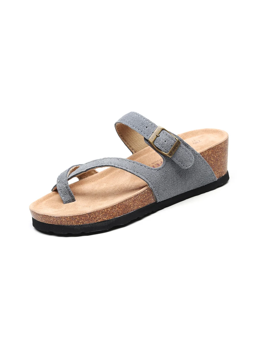 Maibulun | Grey Criss Cross Toe Suede Upper Wedge Sandal - Image 3