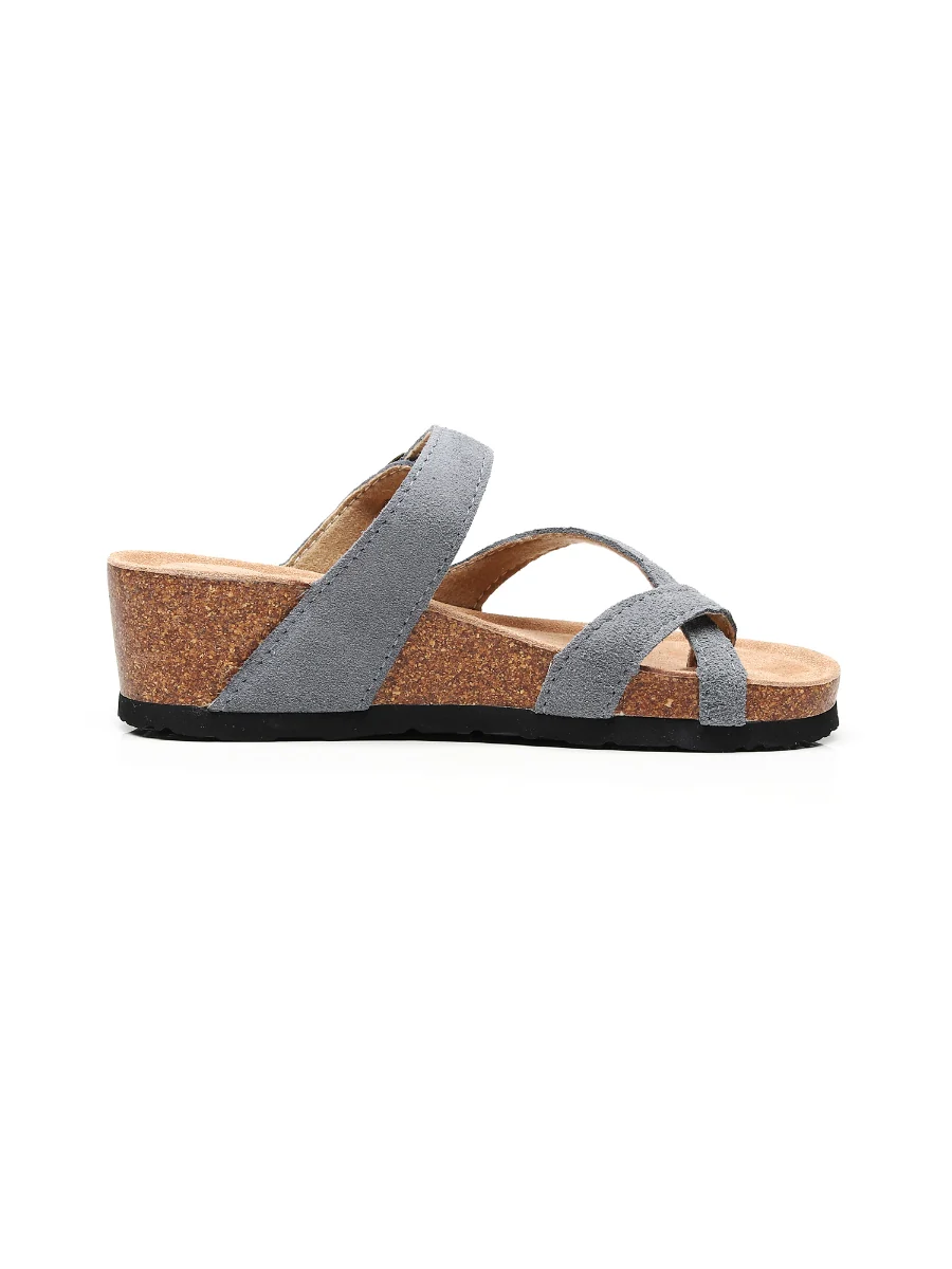 Maibulun | Grey Criss Cross Toe Suede Upper Wedge Sandal - Image 4