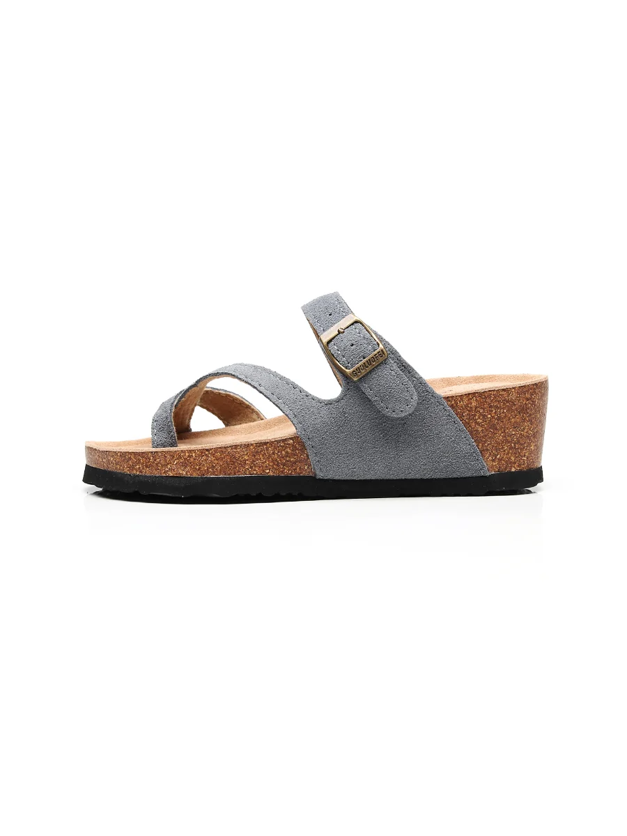 Maibulun | Grey Criss Cross Toe Suede Upper Wedge Sandal - Image 5