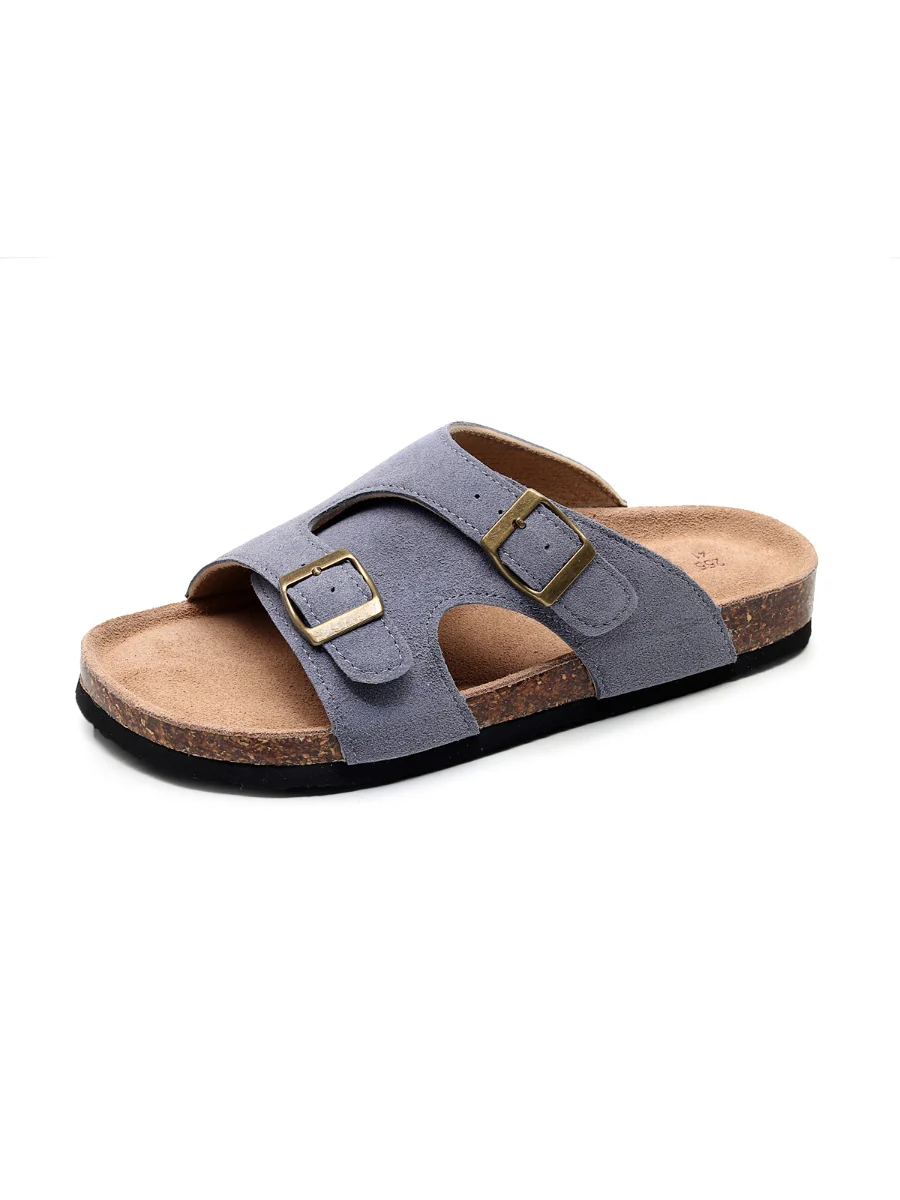 Maibulun | Mauve Criss Cross Wrap Suede Sandals Slides - Grey - Image 4