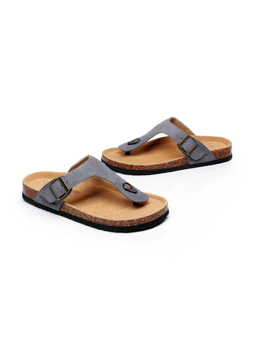 Maibulun | Grey Suede T-Strap Leather Sandal - Image 3