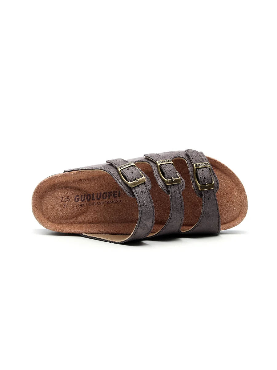 Maibulun | Grey Triple-Buckle Suede Upper Sandal - Image 3