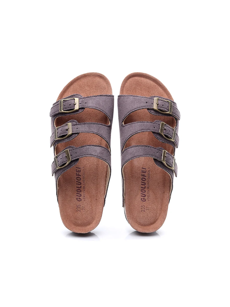 Maibulun | Grey Triple-Buckle Suede Upper Sandal - Image 4