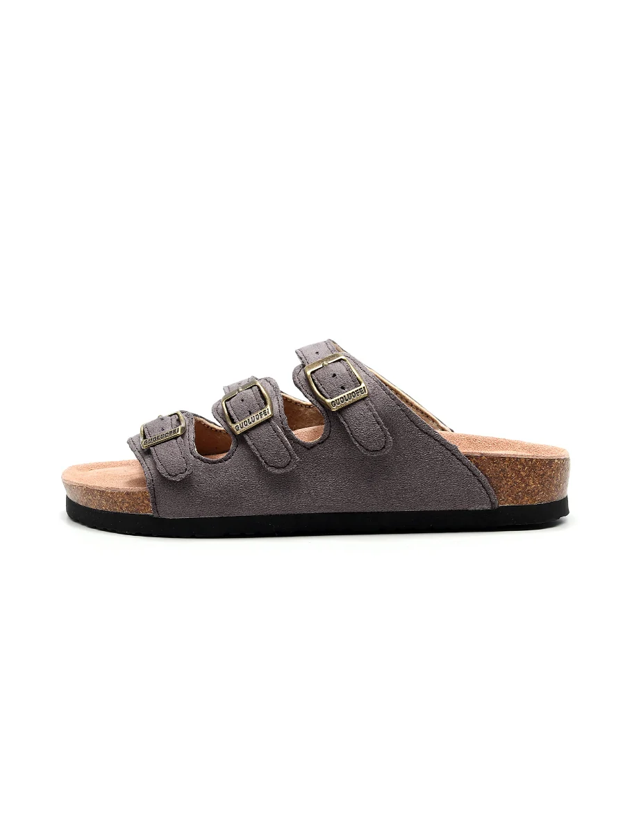 Maibulun | Grey Triple-Buckle Suede Upper Sandal - Image 6