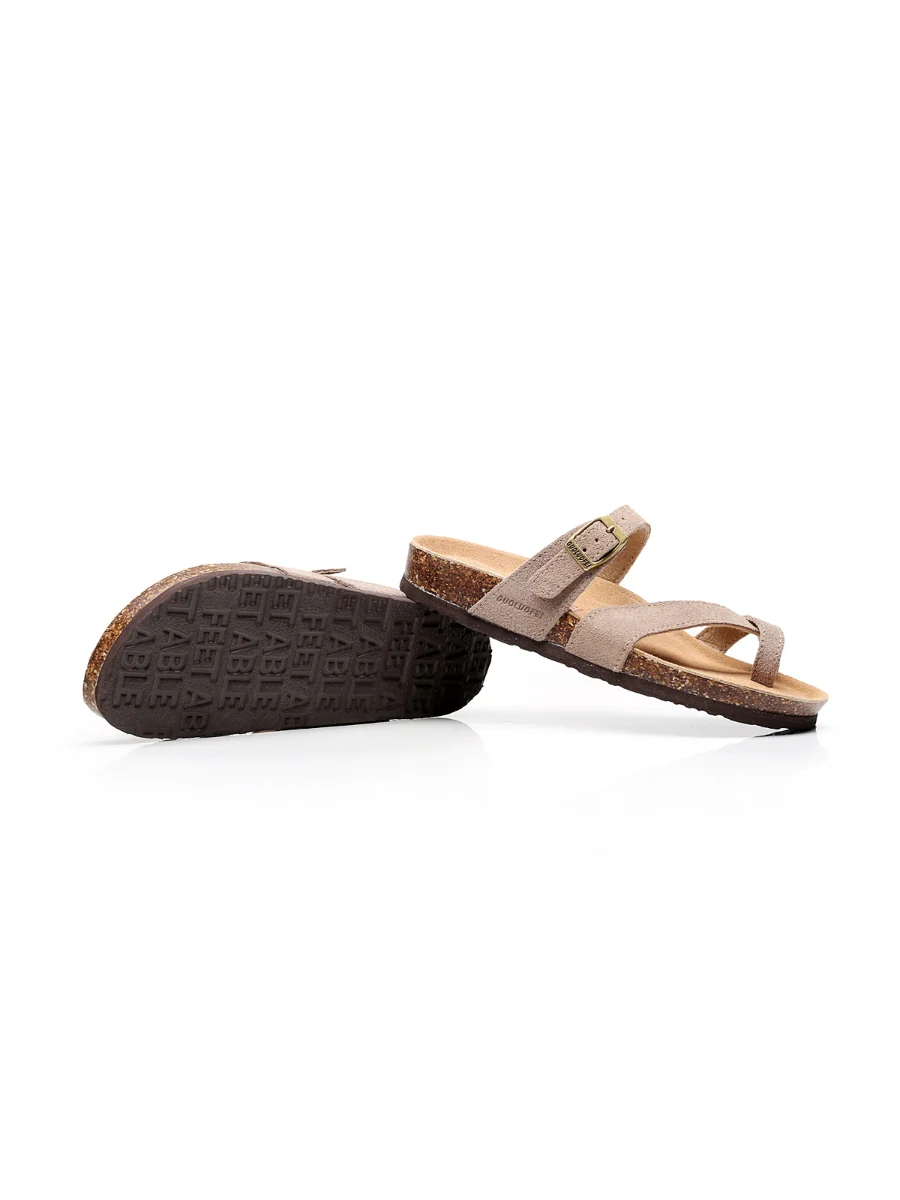 Maibulun | Latte Buckle-Accent Suede Upper Sandal - Image 3