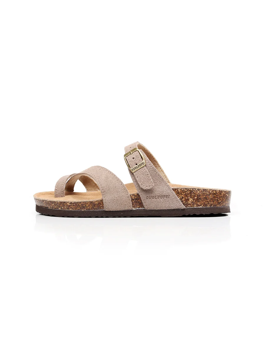 Maibulun | Latte Buckle-Accent Suede Upper Sandal - Image 5