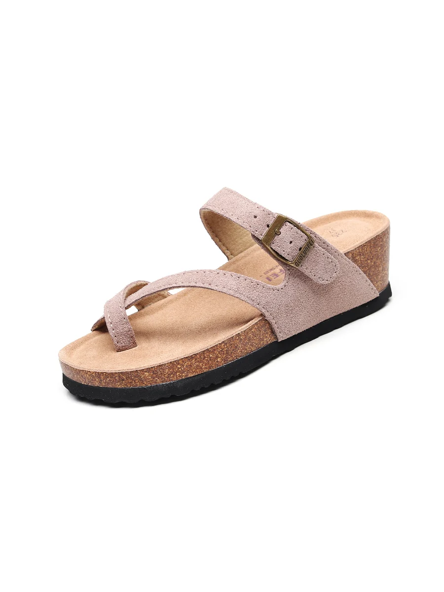 Maibulun | Latte Criss Cross Toe Suede Upper Wedge Sandal - Image 2