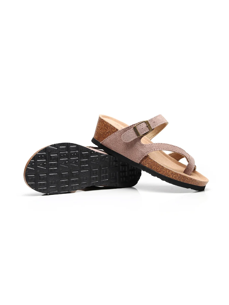 Maibulun | Latte Criss Cross Toe Suede Upper Wedge Sandal - Image 3
