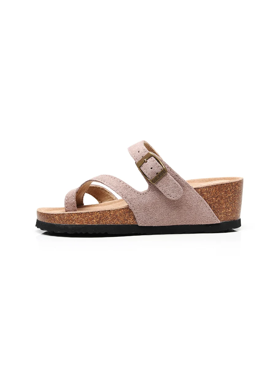 Maibulun | Latte Criss Cross Toe Suede Upper Wedge Sandal - Image 5