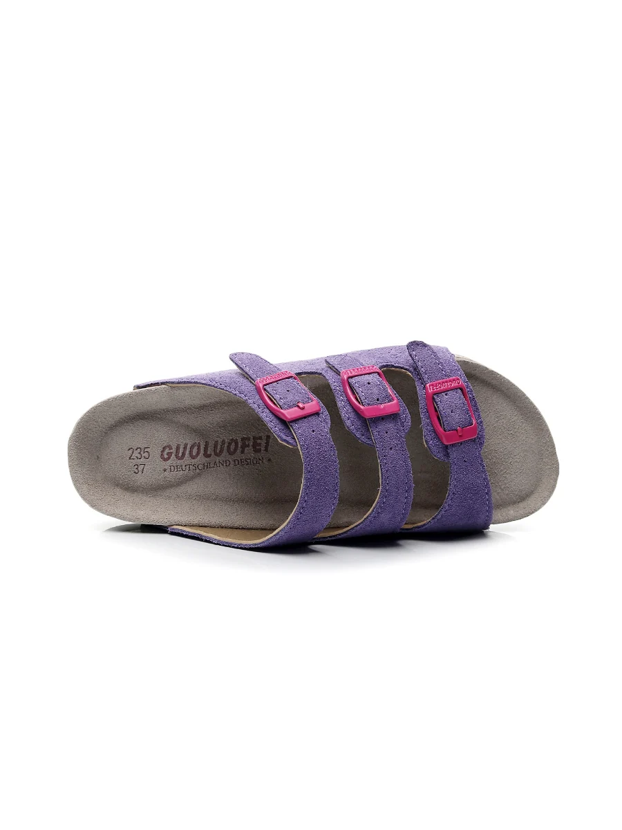 Maibulun | Lilac Triple-Buckle Suede Upper Sandal - Image 3