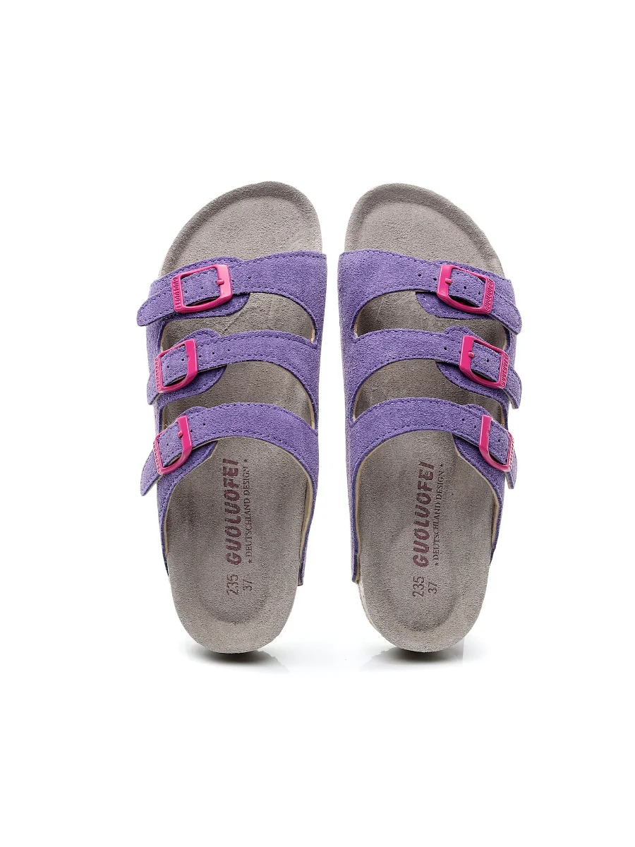 Maibulun | Lilac Triple-Buckle Suede Upper Sandal - Image 4