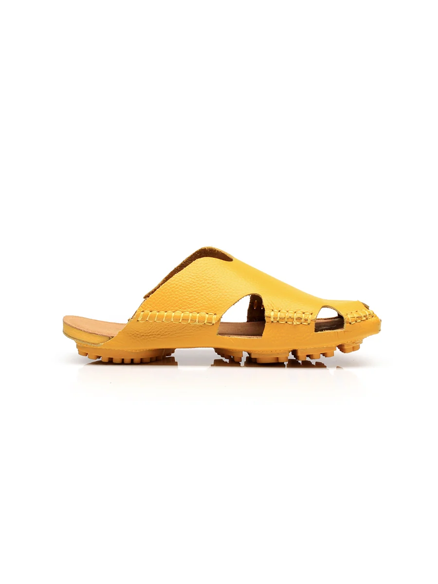 Maibulun | Massage Sole Cut-Out Genuine Leather Mule - Yellow - Image 2