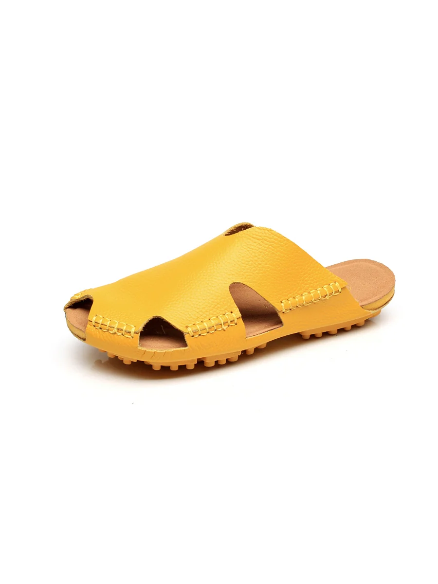 Maibulun | Massage Sole Cut-Out Genuine Leather Mule - Yellow - Image 4