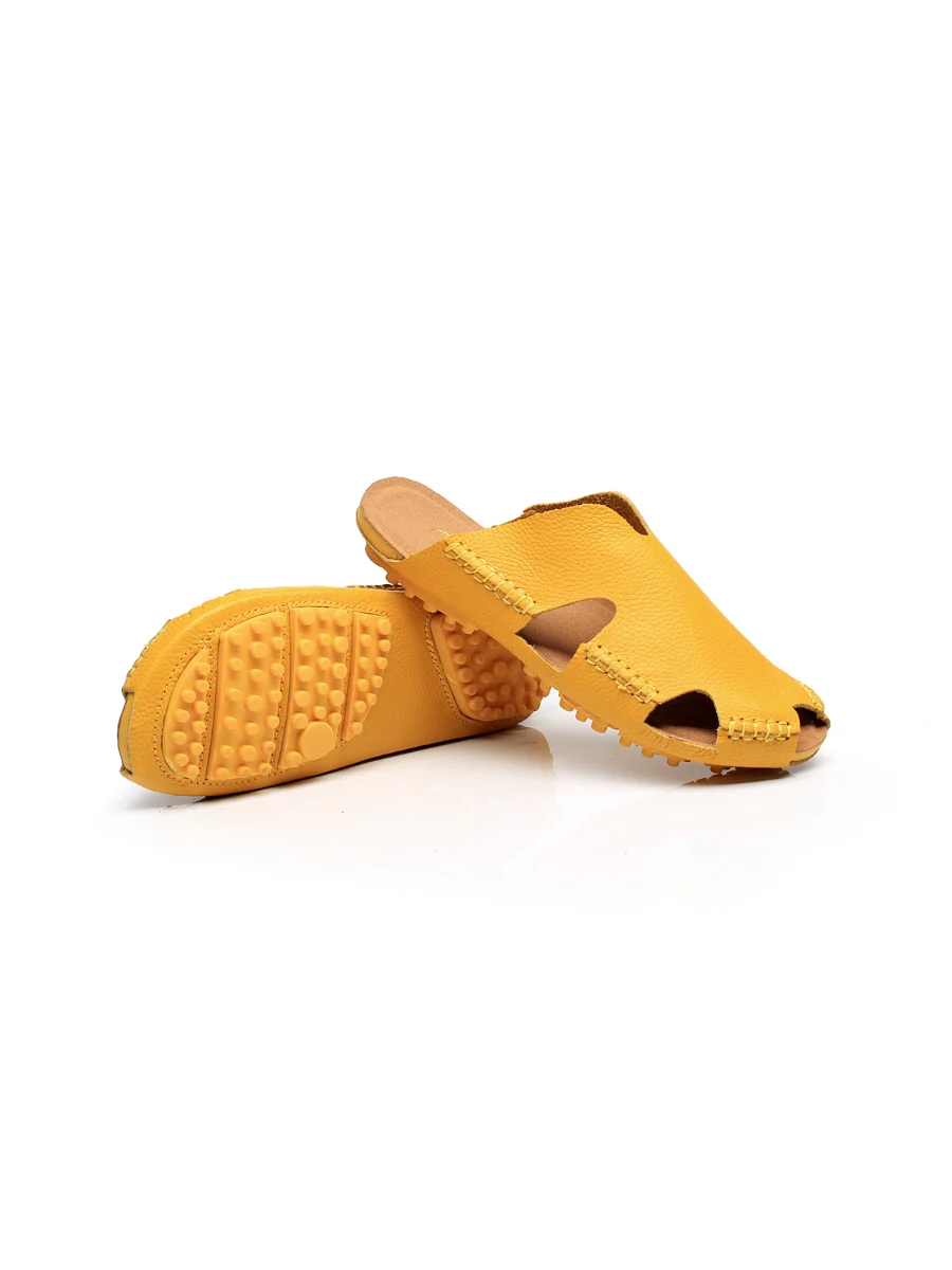 Maibulun | Massage Sole Cut-Out Genuine Leather Mule - Yellow - Image 6