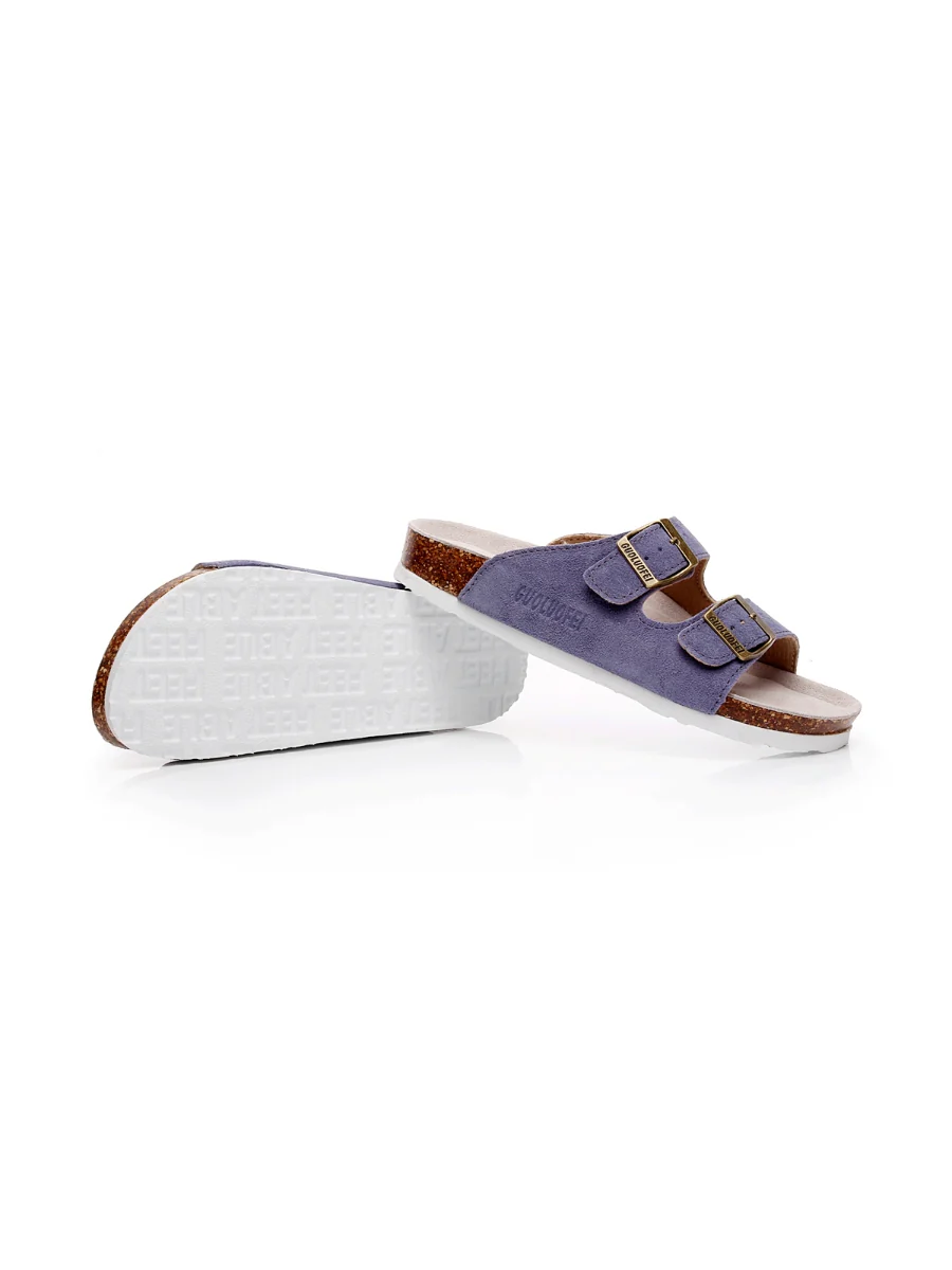 Maibulun | Mauve Double-Buckle Wide-Strap Suede Leather Sandals - Image 3